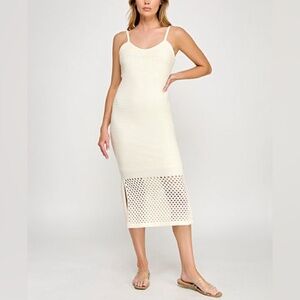 Invitée Chic Pointelle Cream Midi Dress